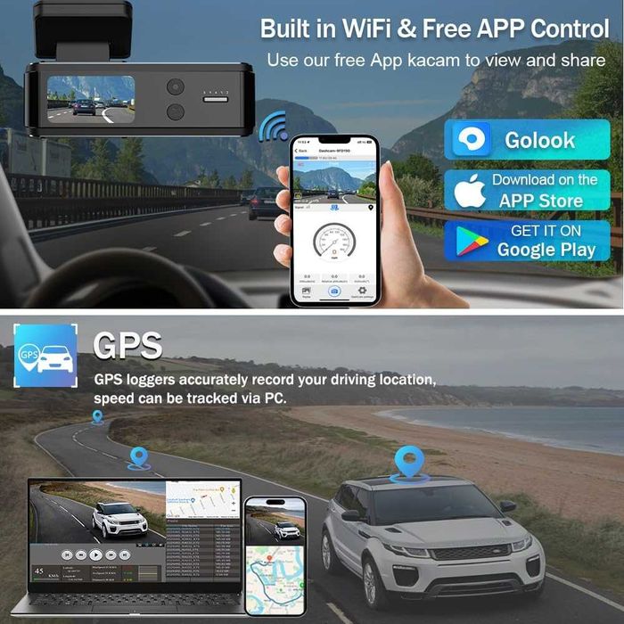 Камера за автомобил отпред и отзад, 4K + 1080P, карта 64GB, 5GHz WiFi