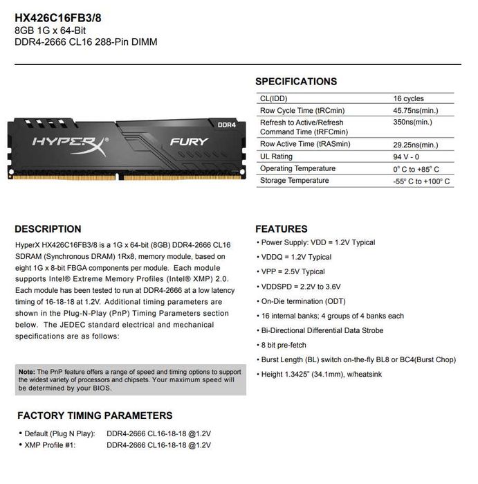 Rami FURY HyperX 8gb