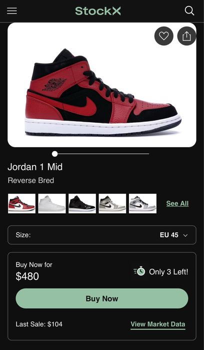 Jordan 1 Mid Reverse Bred номер 45