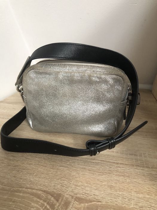 Geanta piele naturala argintie