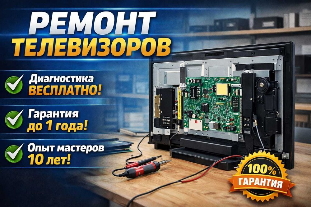 Ремонт телевизоров по выгодной цене! Гарантия до года Диагностика 0 тг