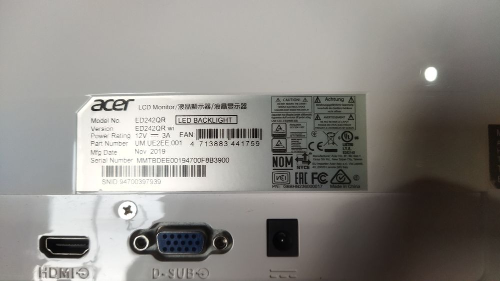 Монитор Acer24 изогнутый на запчасти