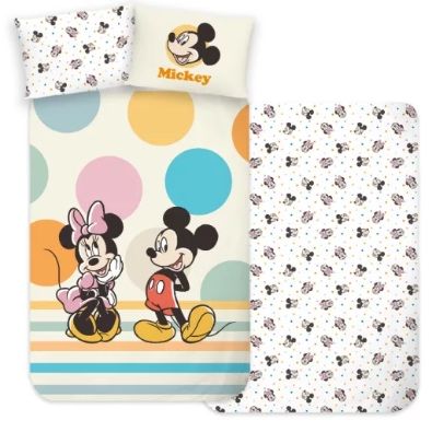 Детски спален комплект от 2 части Мики и Мини Маус Disney Mickey and Minnie, спално бельо – за кошара/малко легло 100х135 см