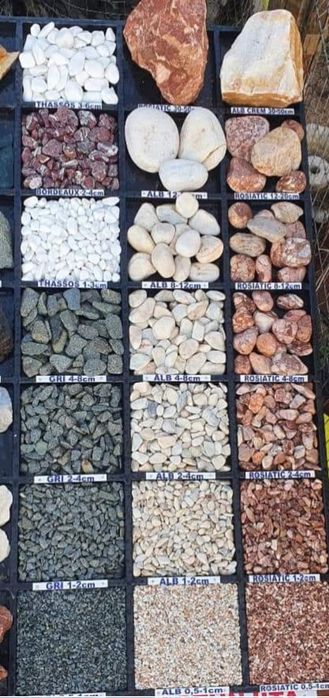 Piatra rotunjita gradina thassos  alba neagra  gri  decorativa gradina