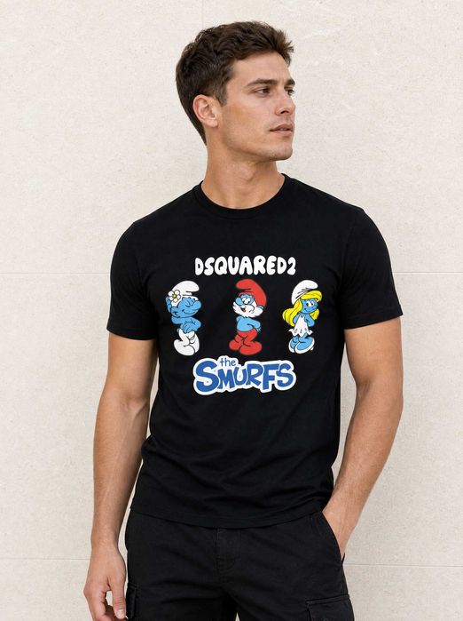 DSQUARED2 Slim fit тениска The Smurfs — черна - S M L XL 2XL