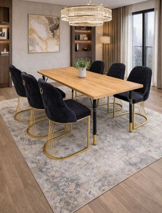 Zamonaviy ovqatlanish stoli va stullari.  Oбеденный стол и стулья