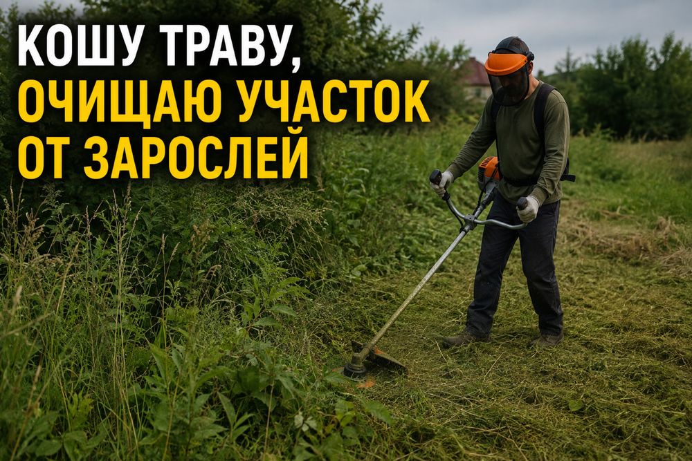 Кошу траву, очищяю участок от зарослей