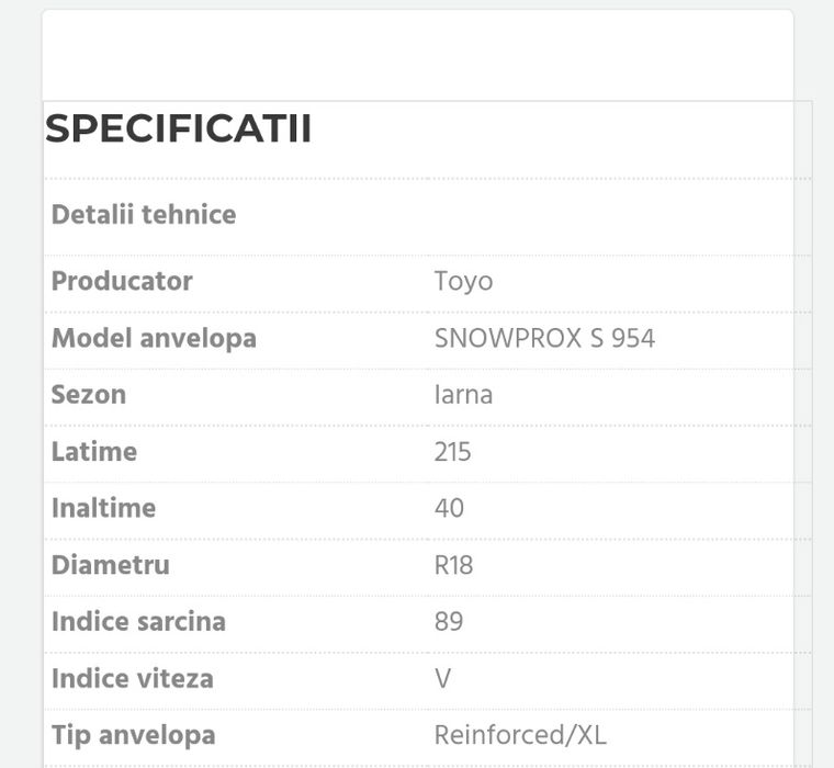 Anvelope  de iarna 215 40 R18 M+S Toyo profil ca Nou -7.8 mm