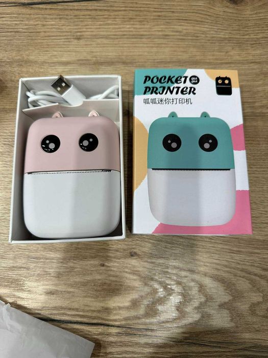 Термален принтер за етикети, термичен мини принтер за картинки - розов