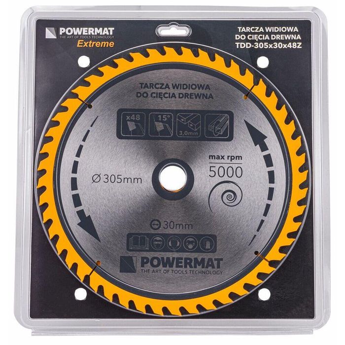 Disc, lamă pentru ferăstrău lemn, 305 mm, 48 dinți, Powermat