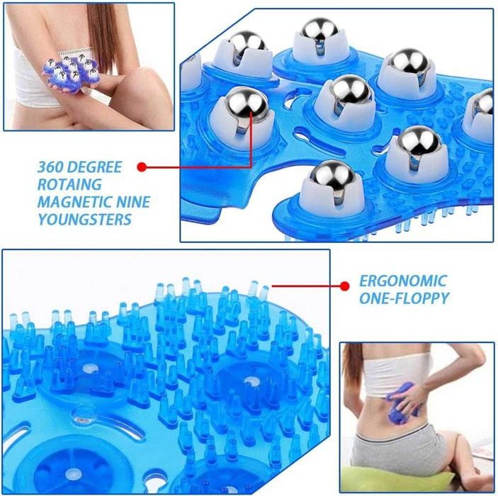 Manusa de masaj pentru cu 9 bile metalice rotative 360° albastru