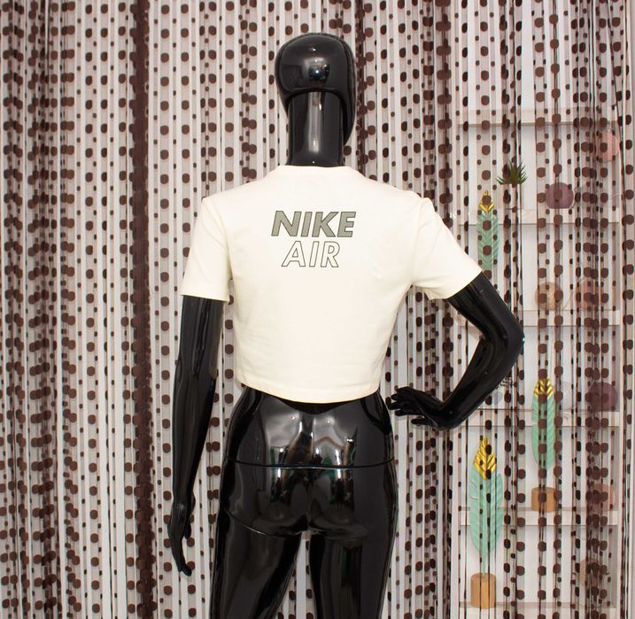 Nike Air оригинална дамска тениска кроп топ бледо жълта памук M