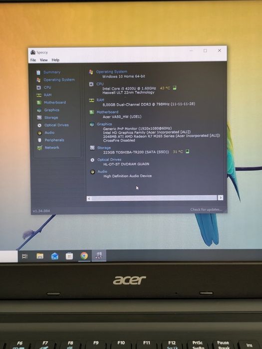 Laptop Acer Aspire 15.6" FHD Cpu i5,Amd Radeon R7 2Gb,Ssd 240Gb,8Gb Ram