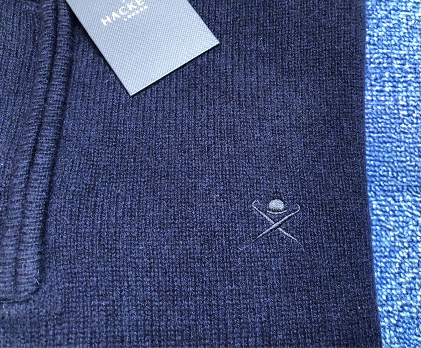 100% вълна Hackett London 1/4 Zip Wool Pullover ОРИГИНАЛ мъжки пуловер