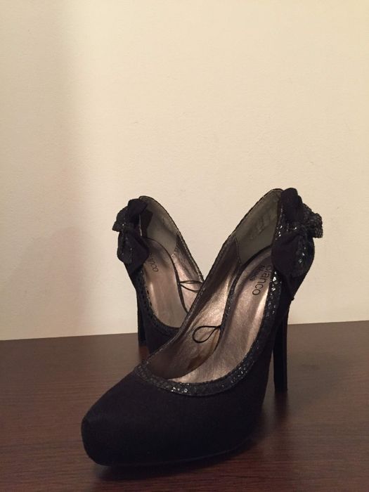 Pantofi dama cu toc, piele intoarsa, negru, 37, nou, Blanco Italia