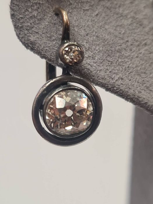 Cercei din aur galben 14k si argint 800, cu diamante naturale, CAU229