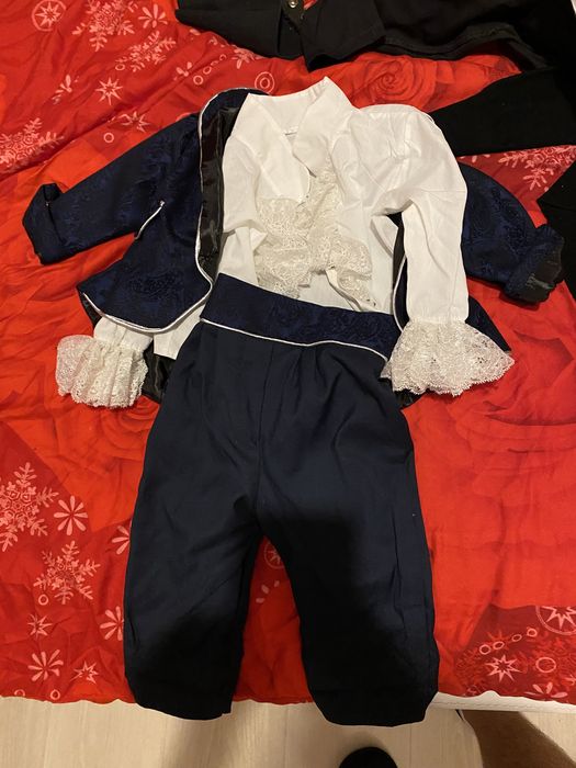 Costum print bebe 6 luni bleumarin elegant