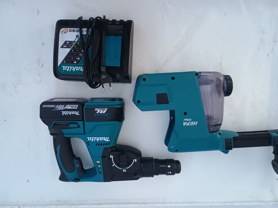 Rotopercutor Makita dhr243,baterie 6 amperi, aspirator dx07,încărcător dc18rc