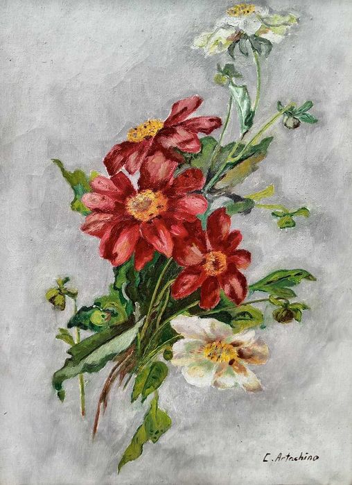 Tablou vechi - buchet de vara -  semnat C. Artachino