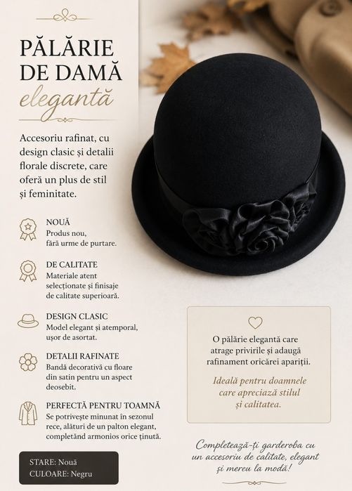 Vând pălărie elegantă neagră