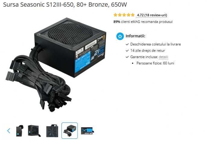 Sursa Seasonic S12III-650, 80+ Bronze, 650W