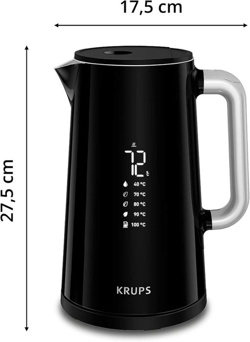 Електрическа кана KRUPS Smart Temp: капацитет 1,7 л, 5 прецизни настройки за температура, дигитален дисплей, ЛЕК ДЕФЕКТ