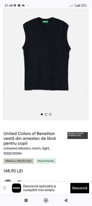Vestă bleumarin din lână Benetton