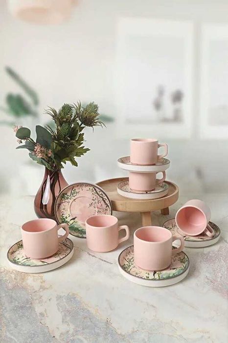 Keramika Комплект за чай Pink Woods, 12 части, за 6 души