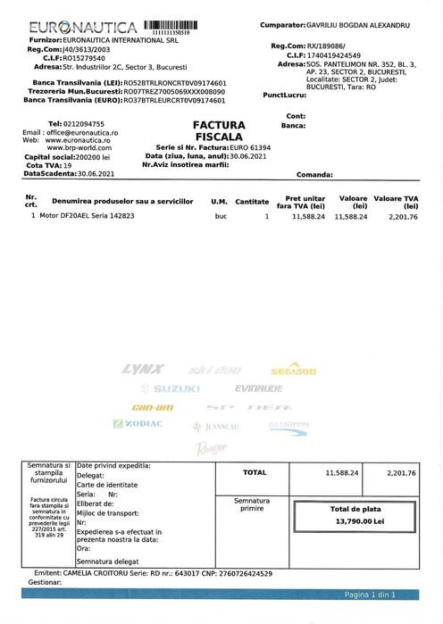 Motor outboard Suzuki  DF20 AEL de 20 cai putere 2021