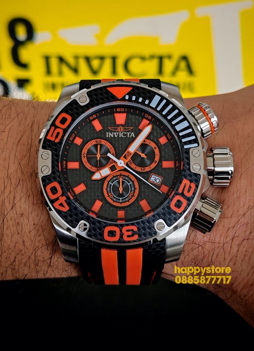 INVICTA Carbon Silver/Orange 52 mm, Инвикта нов ръчен часовник