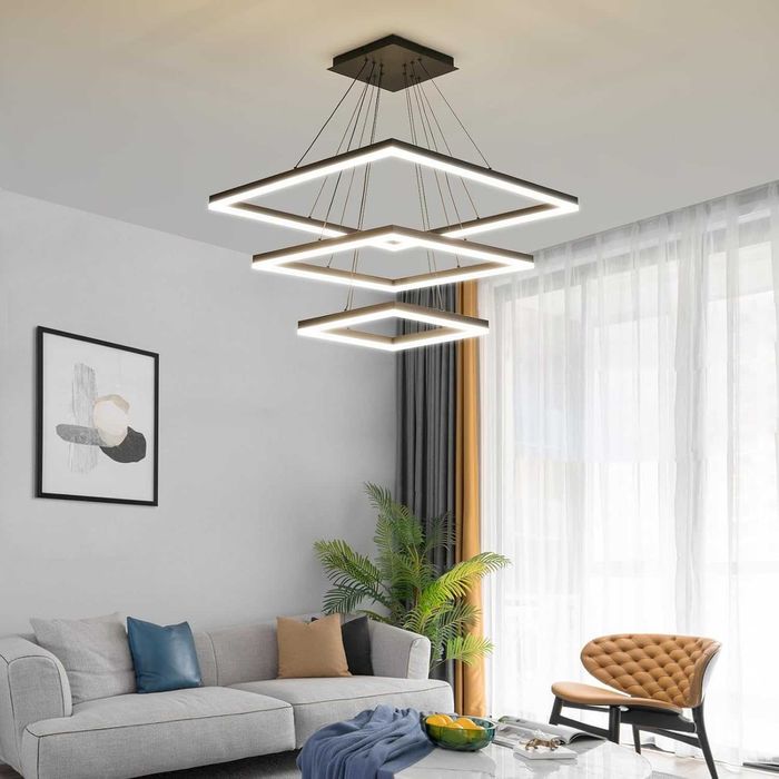 Модерен LED полилей, димируем, 3-слоен квадрат, регулиране на височина