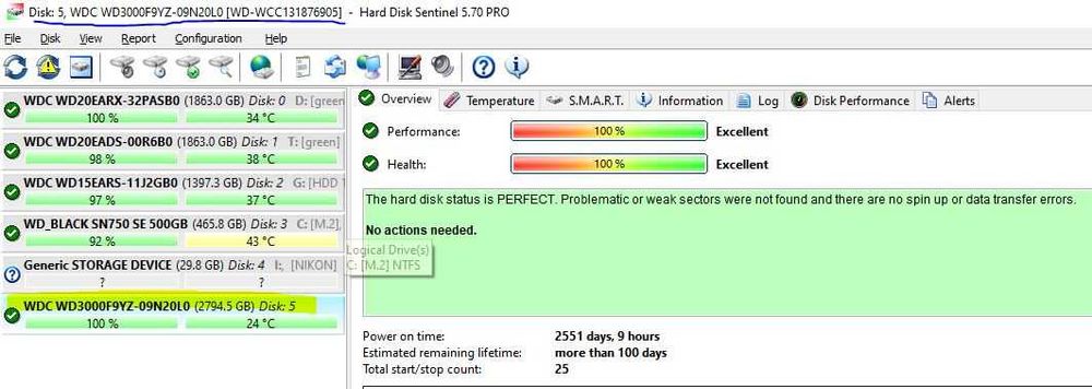 HDD Nas WD Red Pro 4TB și 2x WD Enterprise Se 3TB | Sănătate 100% HD Sentinel