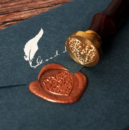 Восъчен печат сърце , Комплект : печат , лъжица и восък