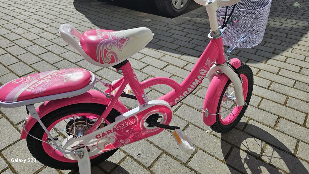 Bicicleta CARAIMAN 12G Roz, Roti 12 inch, Roti Ajutatoare, Varsta 3-5