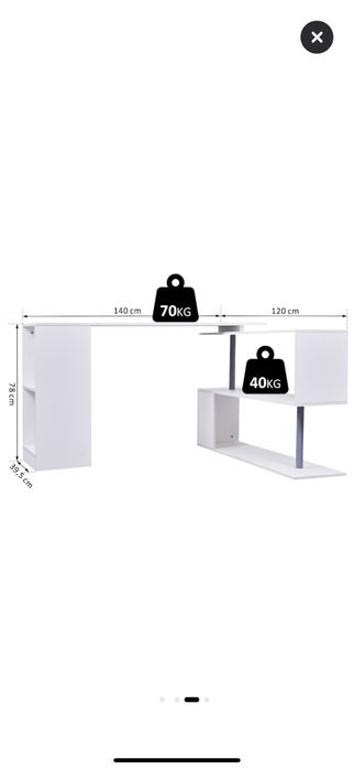 Birou Homcom pe Colt din Lemn Alb 140x120x78,2cm