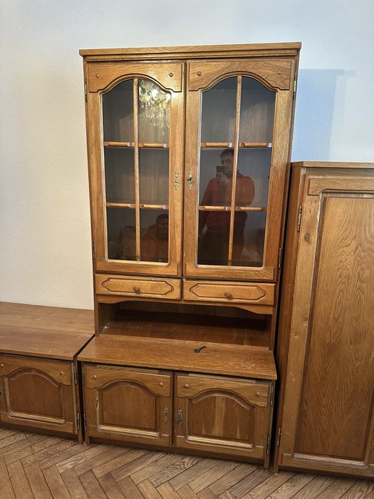 Mobila sufragerie/living, lemn masiv stejar+canapea+ 2 fotolii cadou