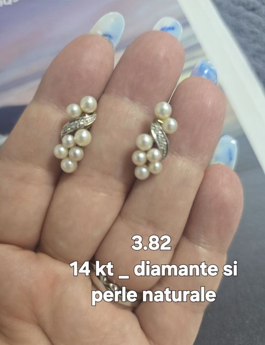 Cercei aur si perle naturale plus diamante
