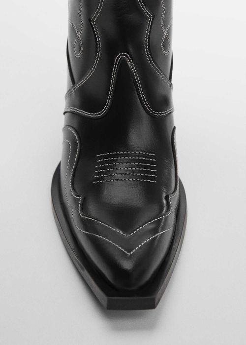 Botine cowboy din piele cu cusaturi decorative