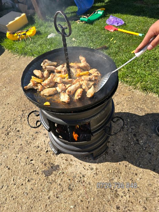 Disc grill  2 în 1 ceaun fontă  gratar pirostrie