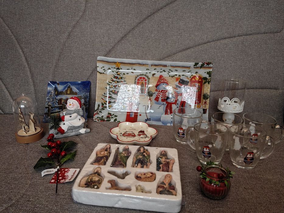 Set de masă crăciun tăvi de sticlă, scenetă nașterea Domnului...