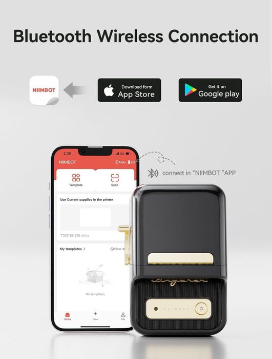 МИНИ принтеры  NIIMBOT B21 , в комплекте с рулоном наклеек .