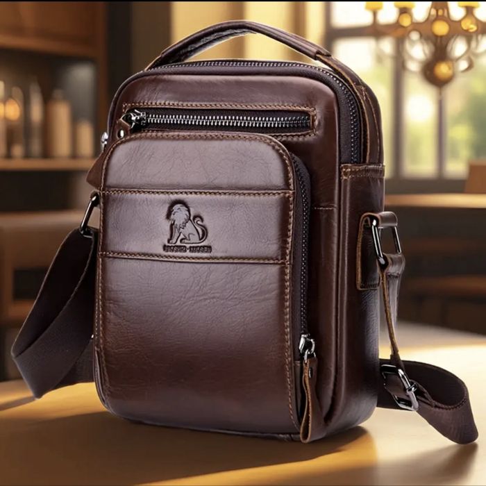 Мъжка кожена чанта LOSHIZIY/Луксозна в Кафяв и Черен цвят -7%Промоция!