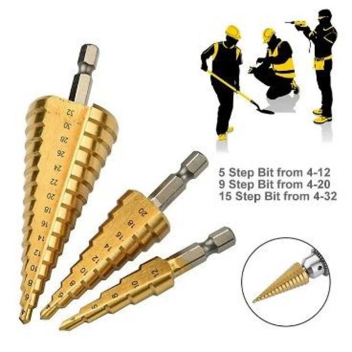 Комплект от стоманени стъпкови свредла, три броя