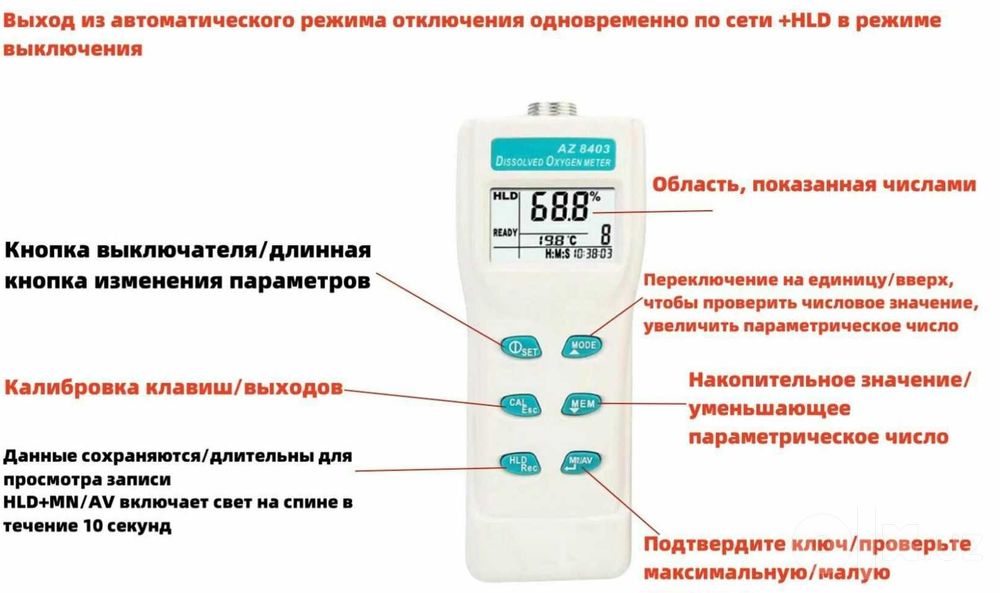 AZ8403 Портативный оксиметр Oxigen Кислород для Рыбхозе