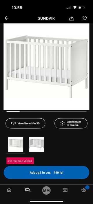 Pătuț Ikea SUNDVIK co-sleeper