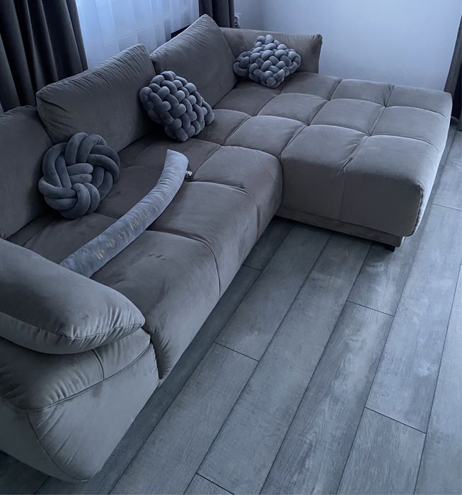 Coltar living extensibil pe stanga culoare gri