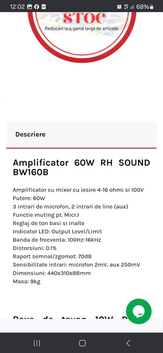 Vând amplificator  B w 160 B cu egalizator