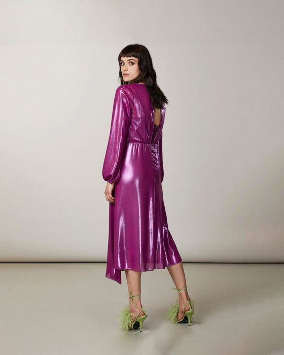 Цикламена рокля Patrizia Pepe, с подплата, ламиниран плат,XS и S,нов!