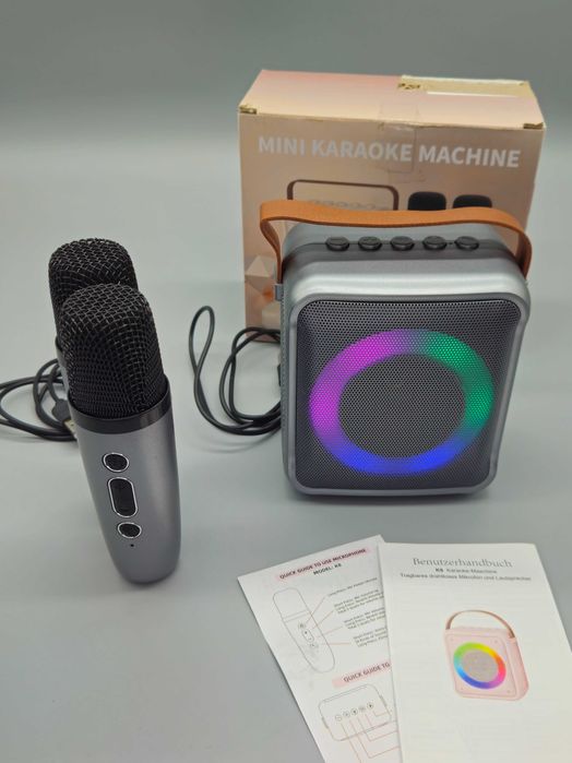 Мини караоке комплект Bluetooth колонка с LED и 2 безжични микрофона