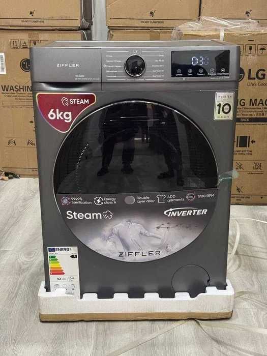 Стиральная машина 6 кг Inverter стирка с паром стальной цвет